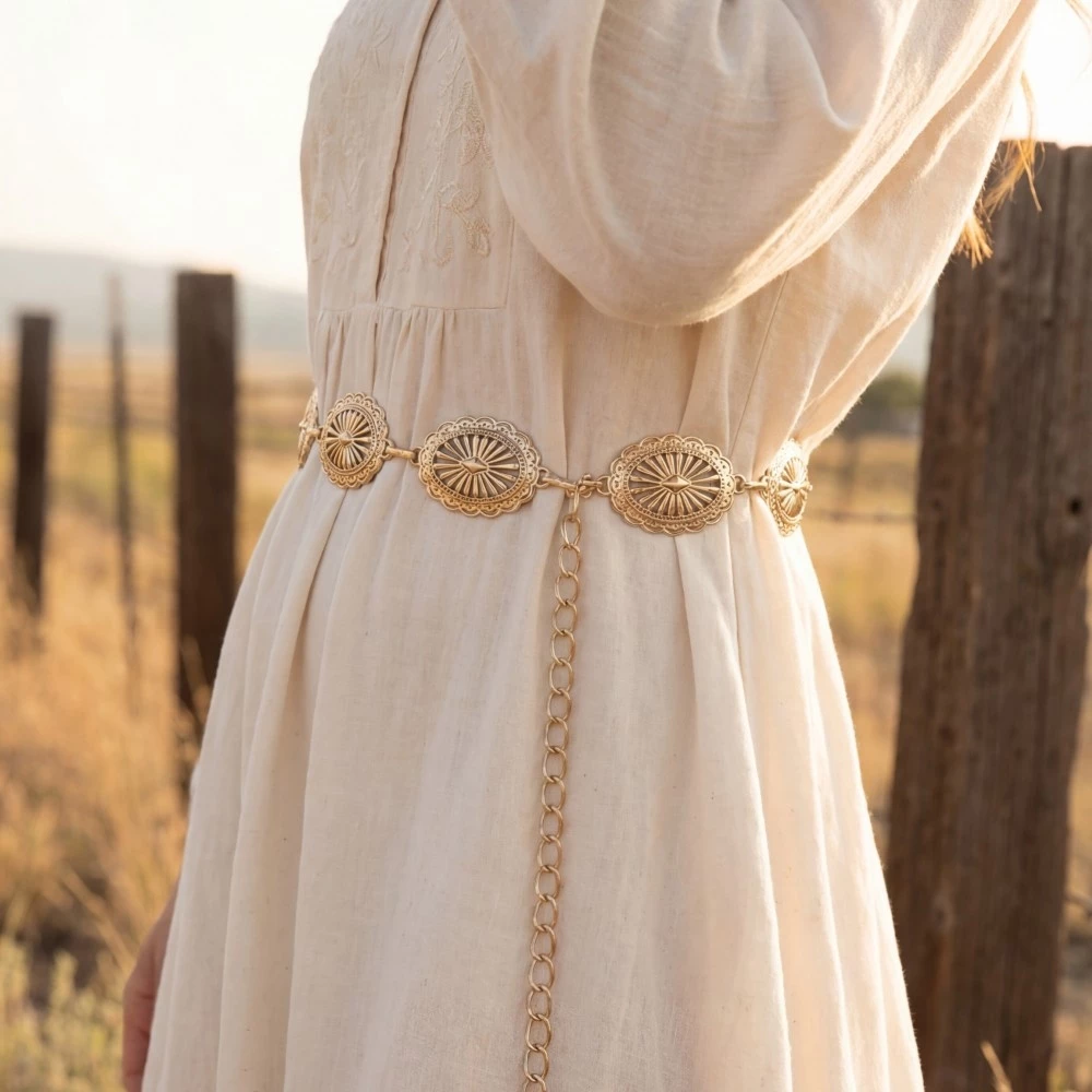 Large Oval Concho Disc Chain Link Belt