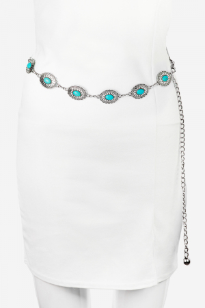 Floral Turquoise Western Concho Disc Chain Belt