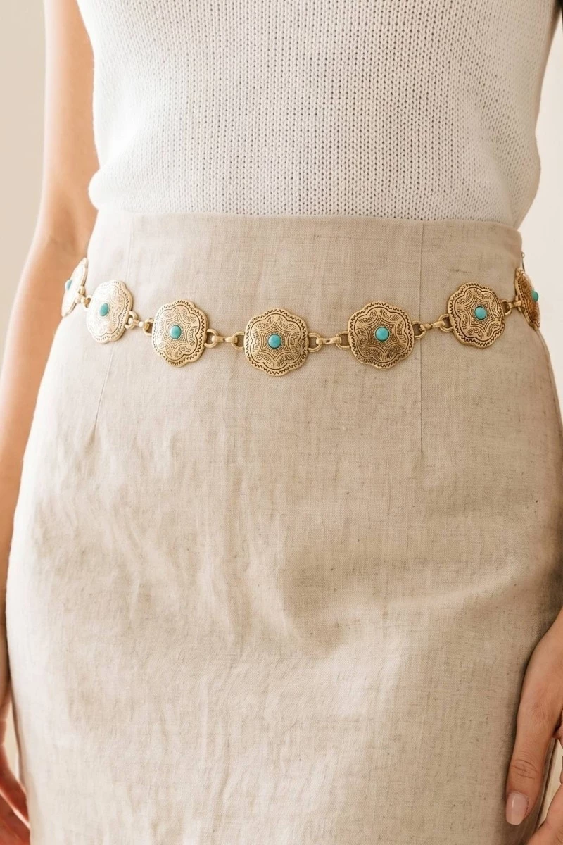 Floral Disc Western Chain Belt