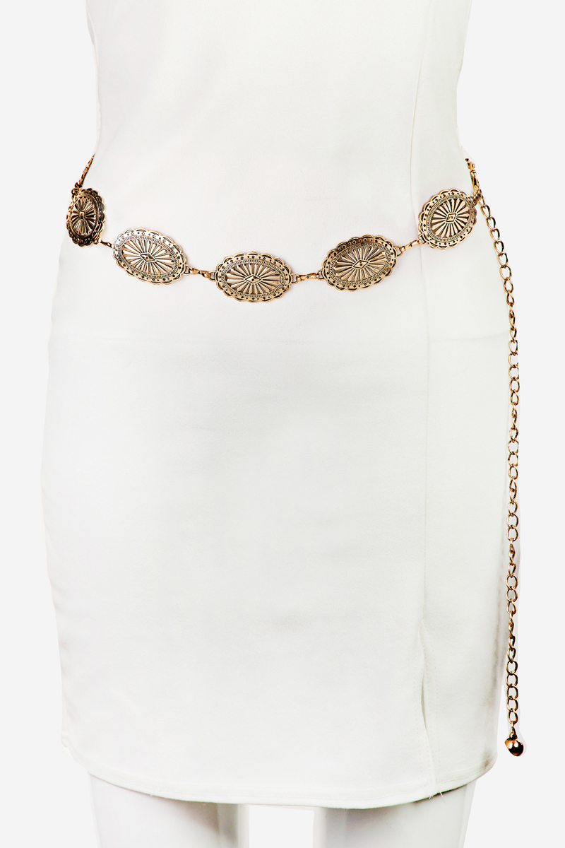 Oval Concho Disc Chain Link Belt