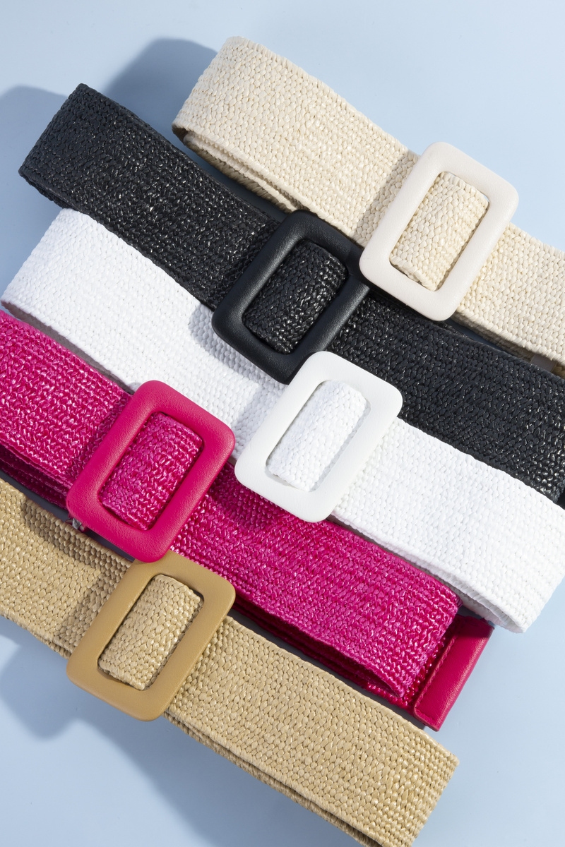Wide Woven Straw Belt With Square Buckle