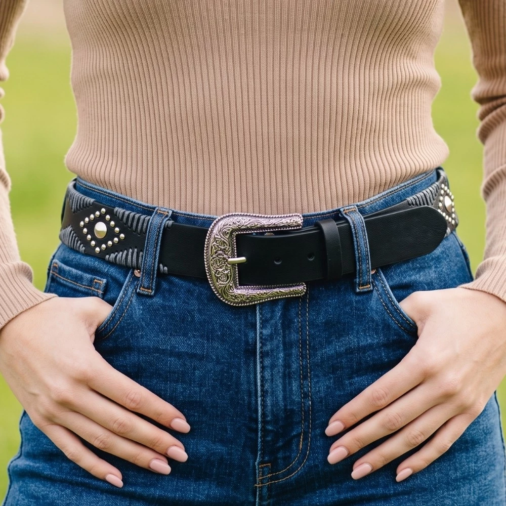 Western Floral Etched Buckle Belt