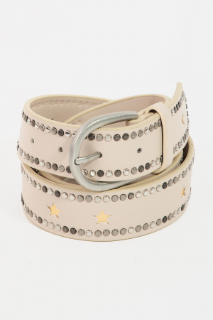 Studded Trim Vegan Leather Belt