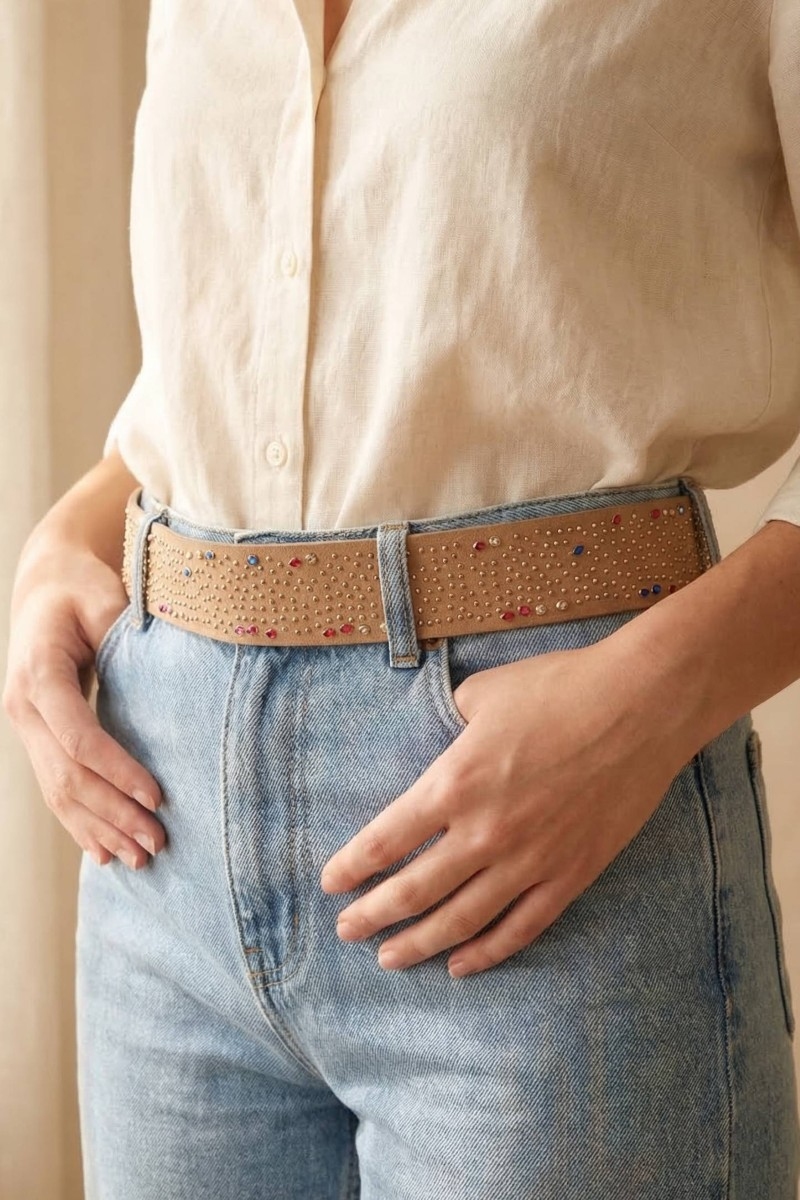 Colorful And Metallic Studded Wide Belt