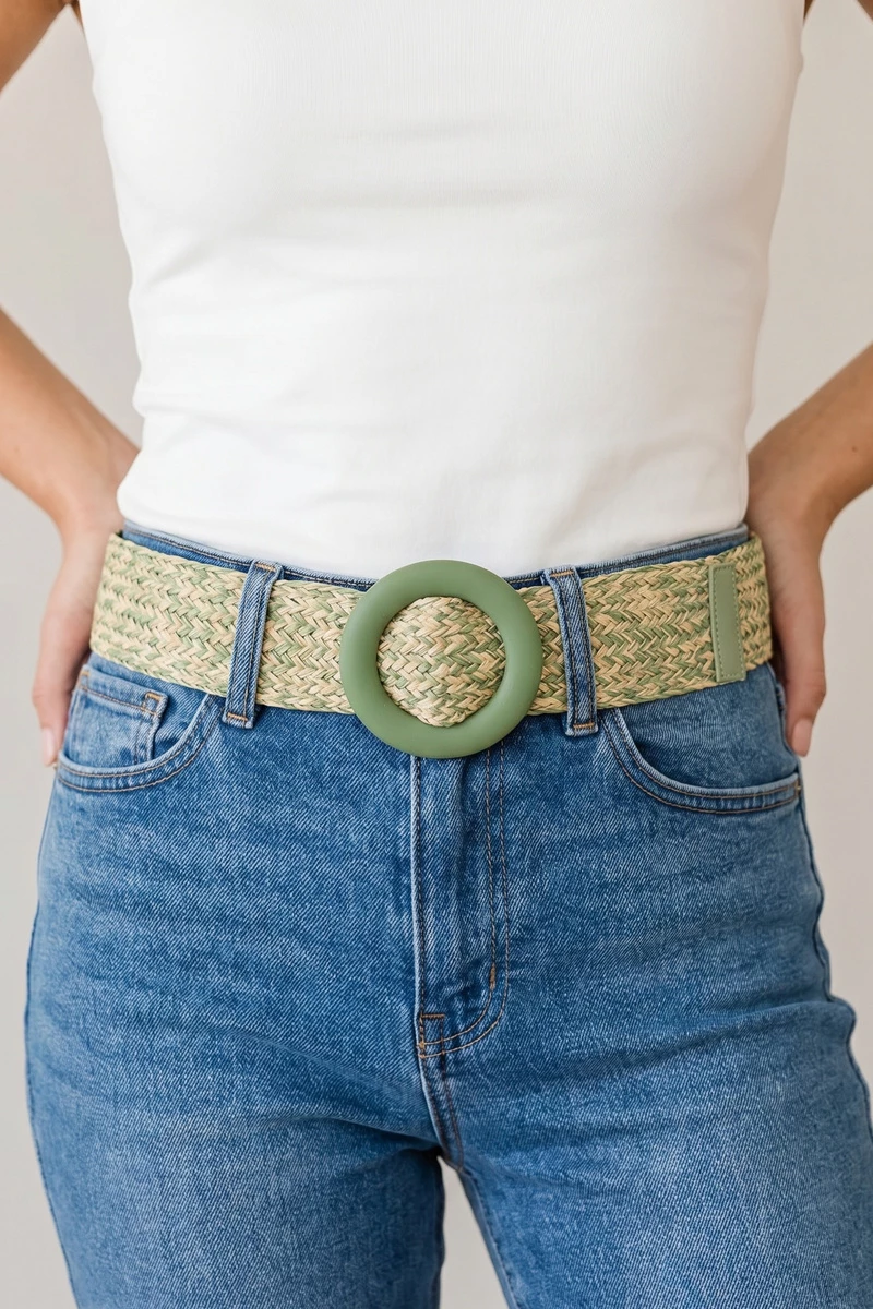 Woven Straw Wide O Ring Buckle Belt