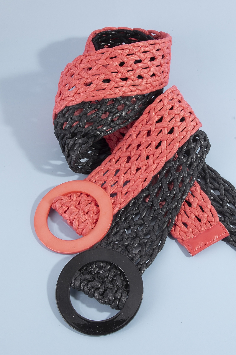 Open Weave Braided Rope Belt With Ring Buckle