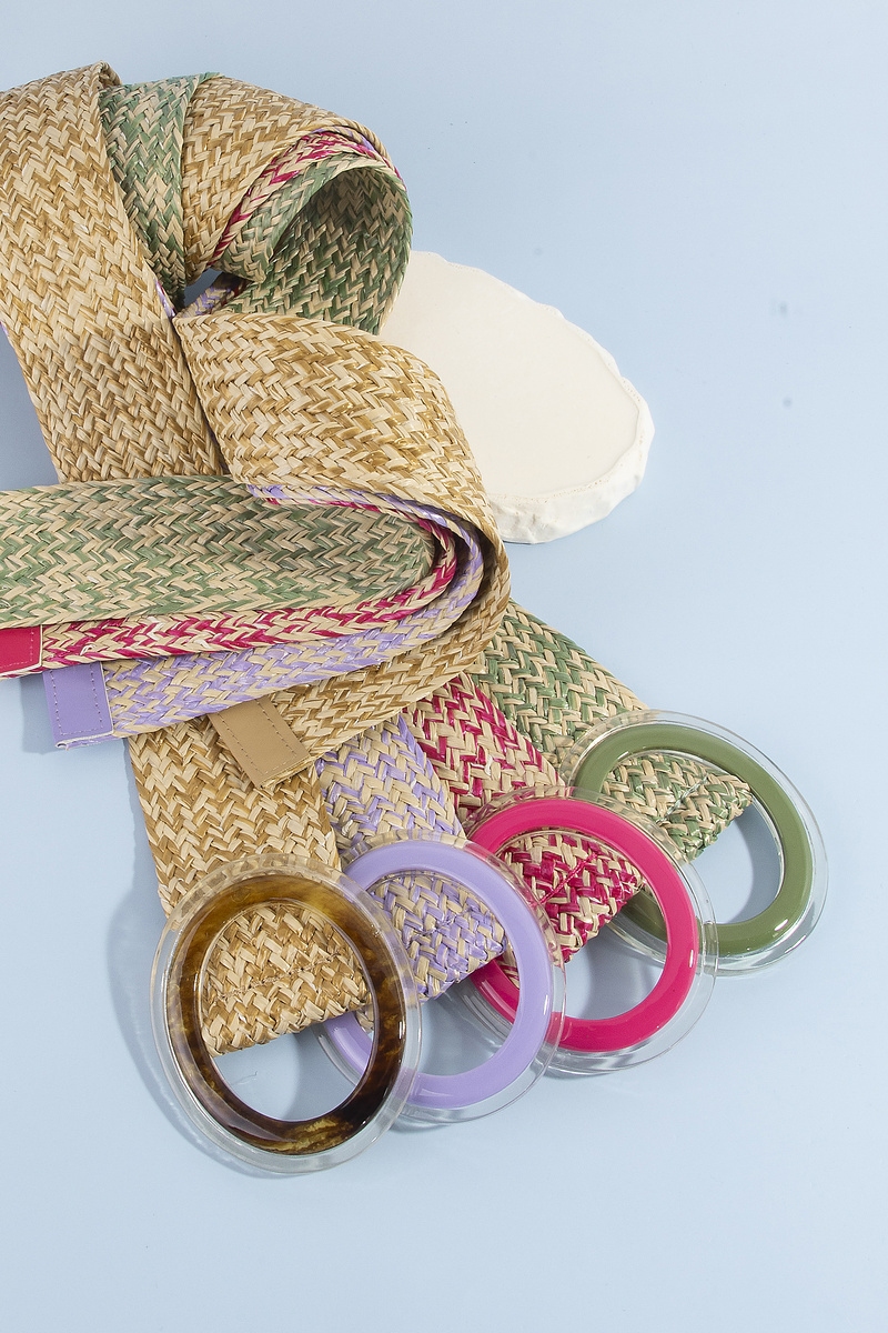 Woven Straw Belt With Round Ring Buckle