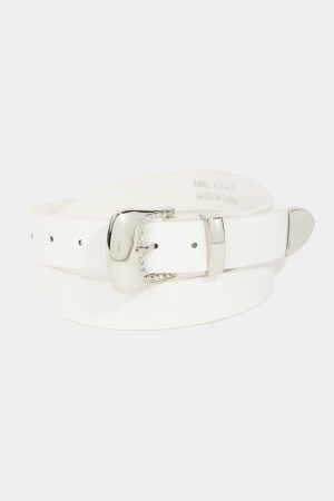 Rhinestone Trim Buckle Vegan Leather Belt