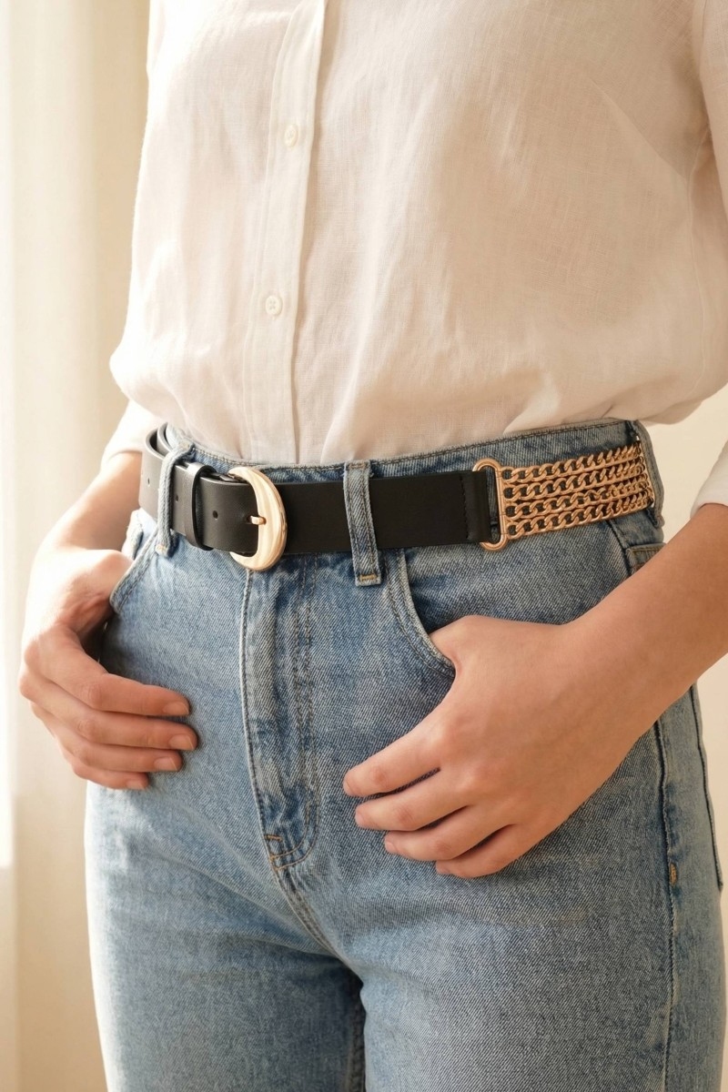 Half Chain Vegan Leather Belt