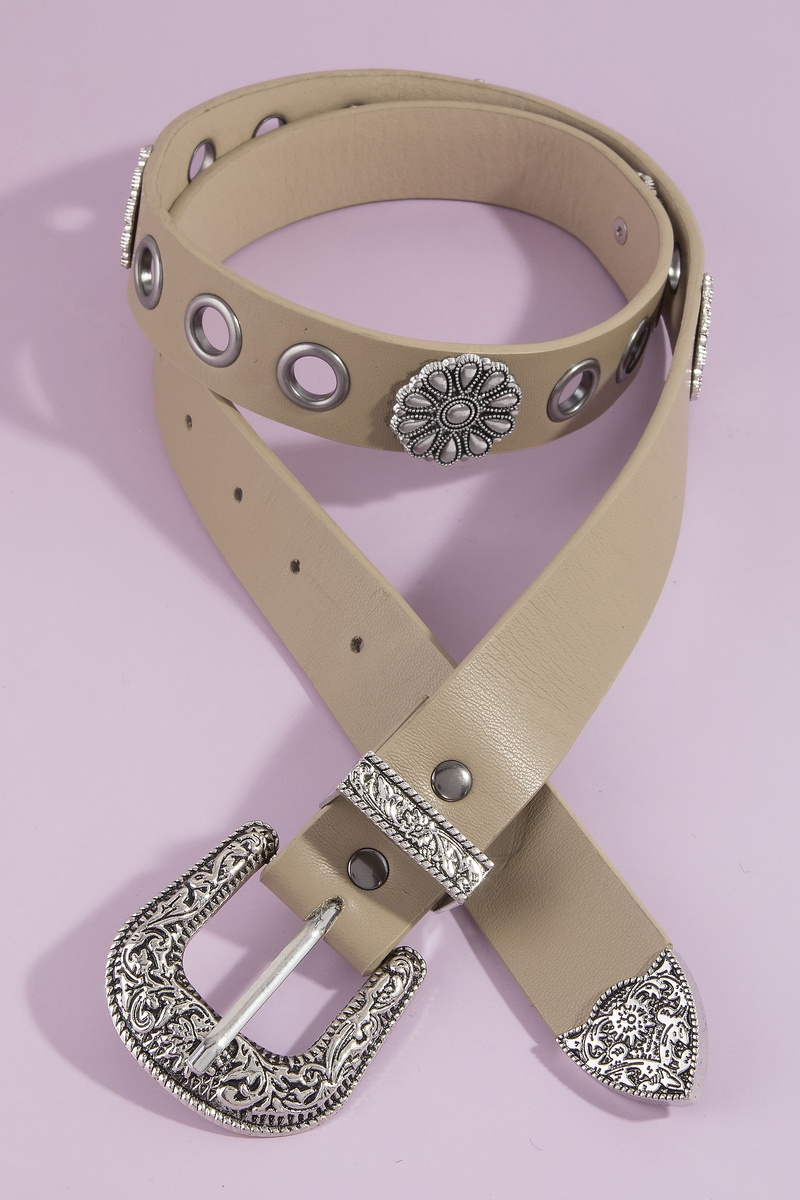 Western Triple Hardware Concho Grommet Belt