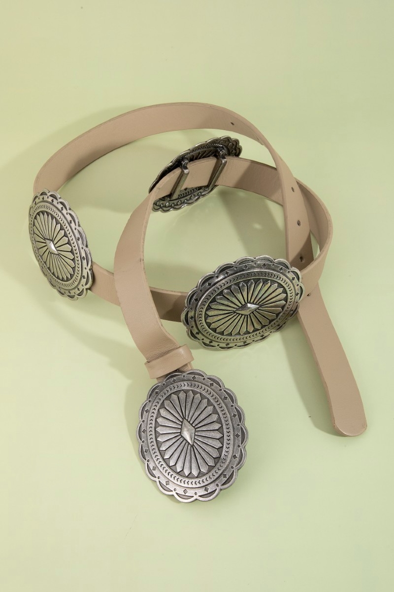 Large Concho Disc Western Vegan Leather Belt