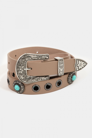 Western Floral Etched Vegan Leather Belt