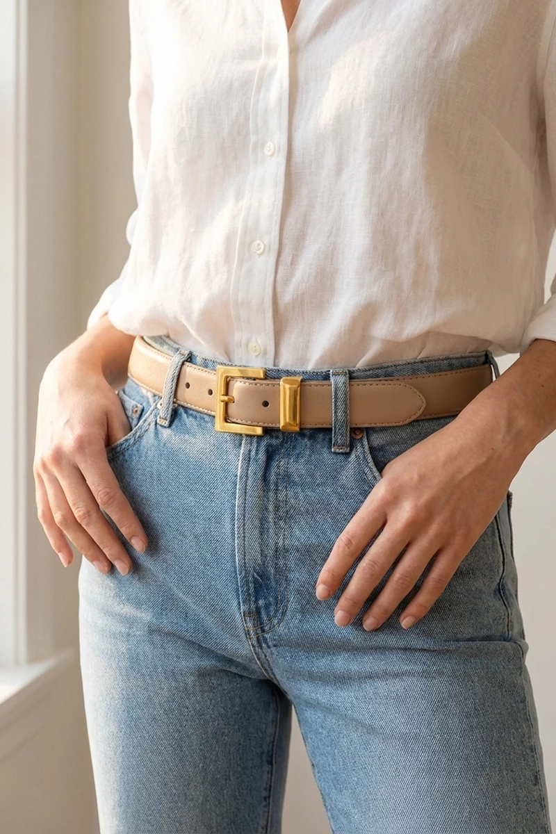 Genuine Leather Square Buckle Belt