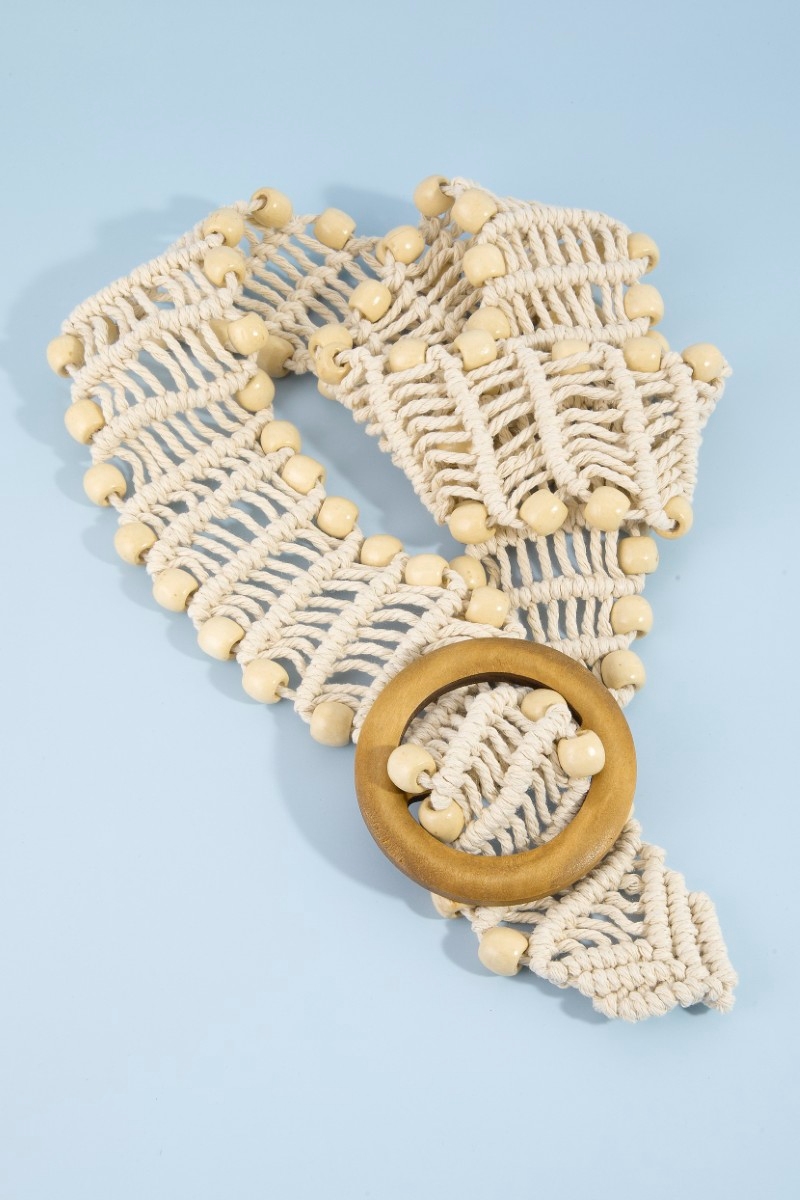 Wooden Circle Buckle Braided Belt