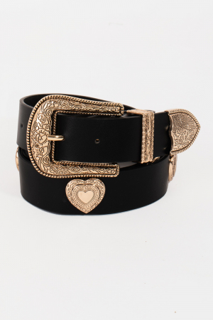 Western Etched Flower Heart Vegan Leather Belt