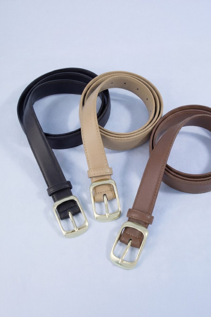 Solid Rectangle Buckle Leather Belt
