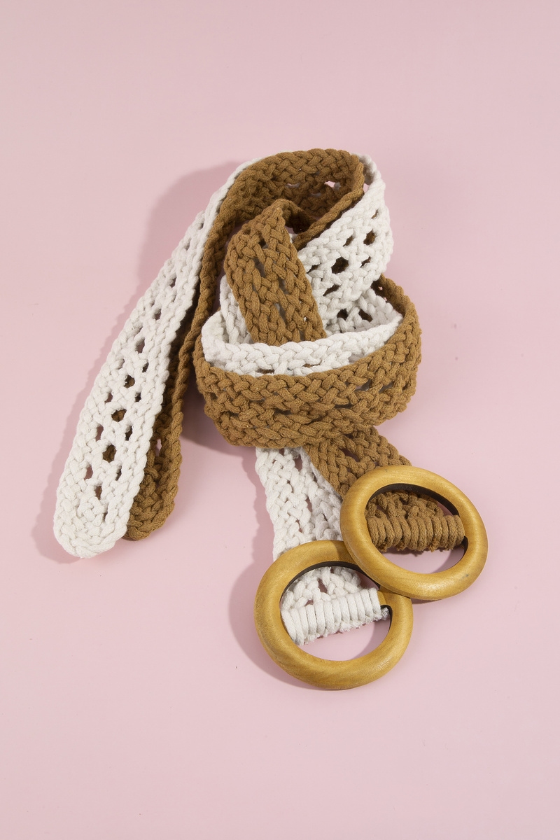 Crochet Open Weave Belt With Wooden Ring Buckle