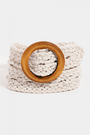 Round Wooden Buckle Braided Belt