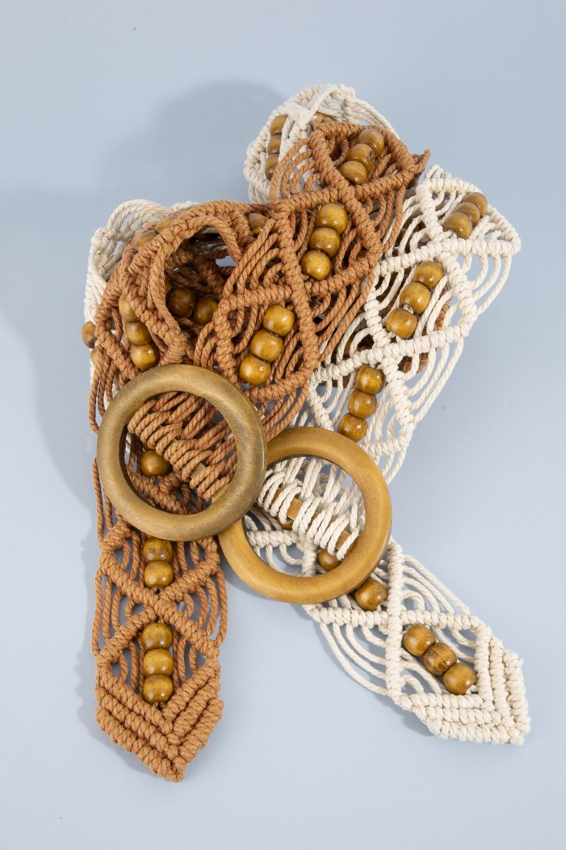 Wooden Buckle Beaded Braid Belt