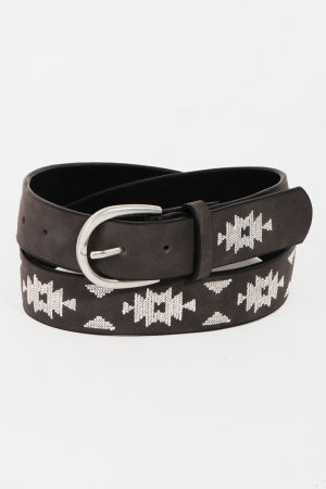 Western Boho Embroidered Pattern Vegan Leather Belt