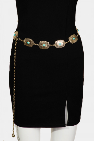 Turqoise Studded Oval Chain Belt