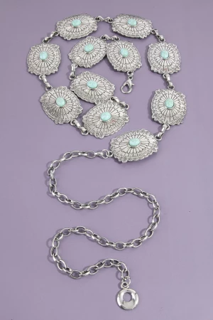 Western Concho Chain Belt With Turquoise Stone