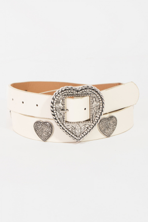 Etched Western Heart Buckle Vegan Leather Belt