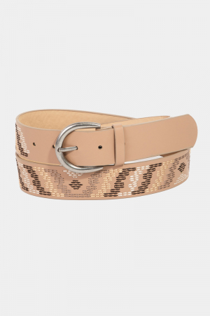 Vegan Leather Stitch Striped Belt