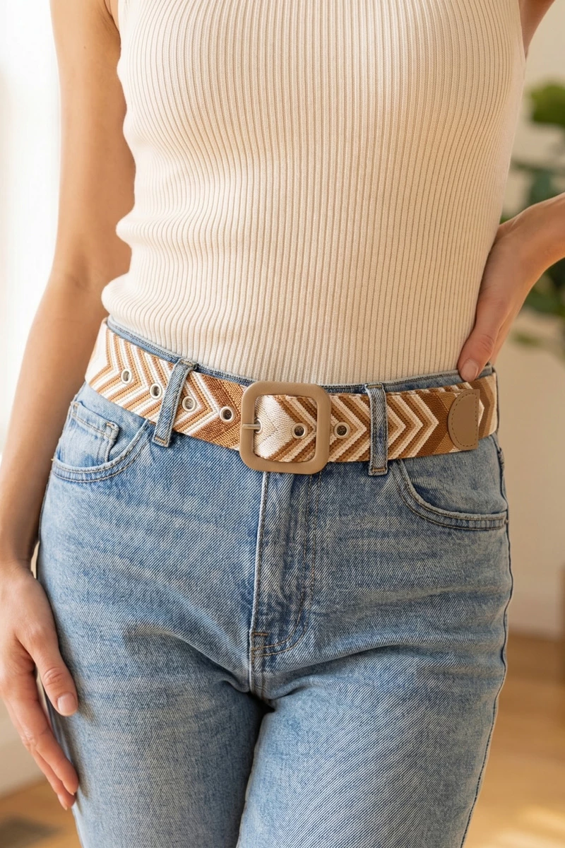 Woven Chevron Pattern Wide Fabric Belt