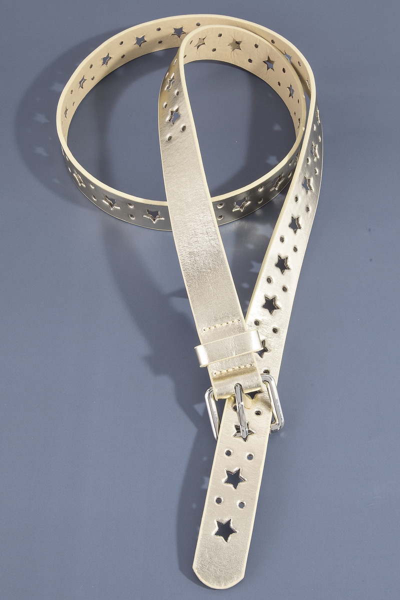 Metallic Star Cutout Leather Belt