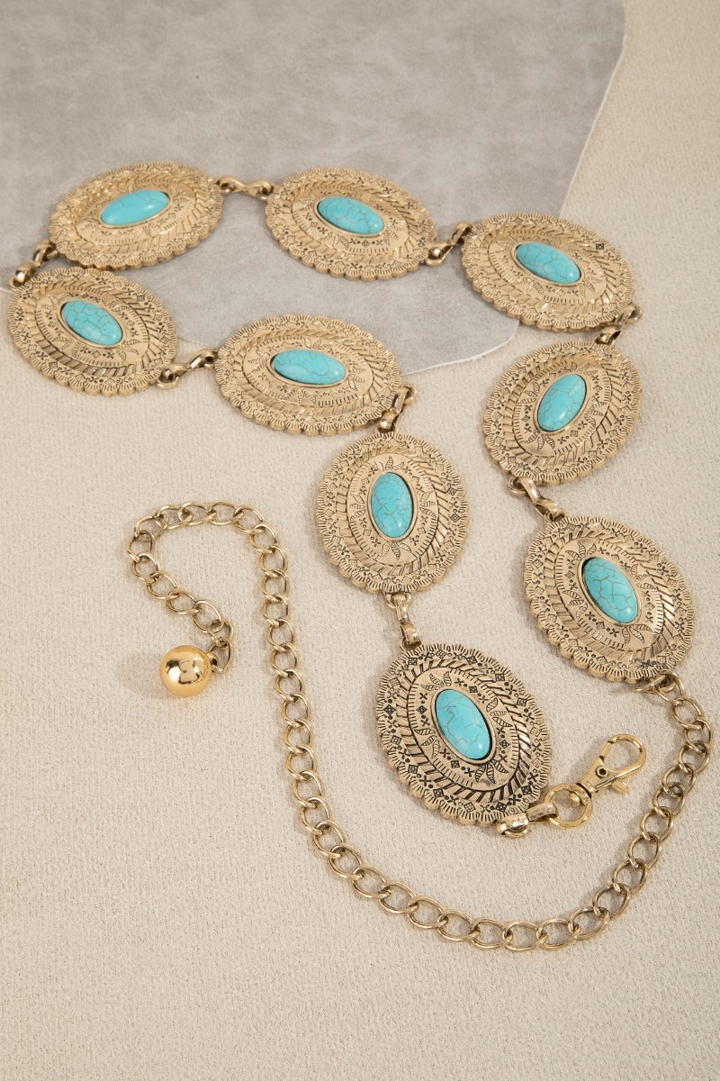Oval Turquoise Concho Disc Chain Belt