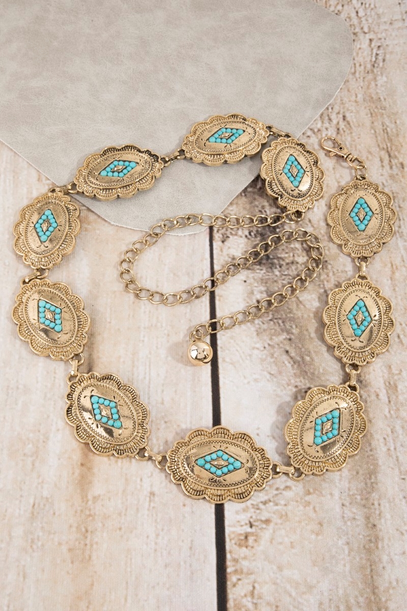 Floral Oval Concho Disc Chain Belt