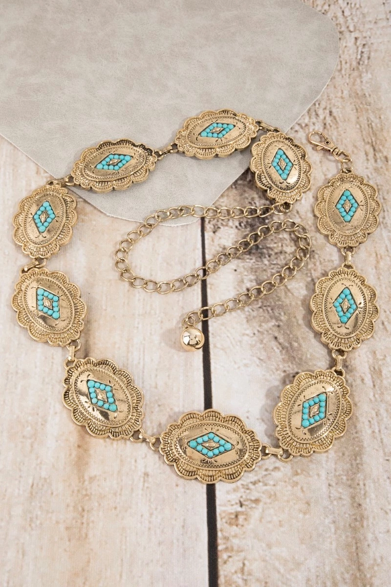 Plus Size Floral Oval Concho Disc Chain Belt