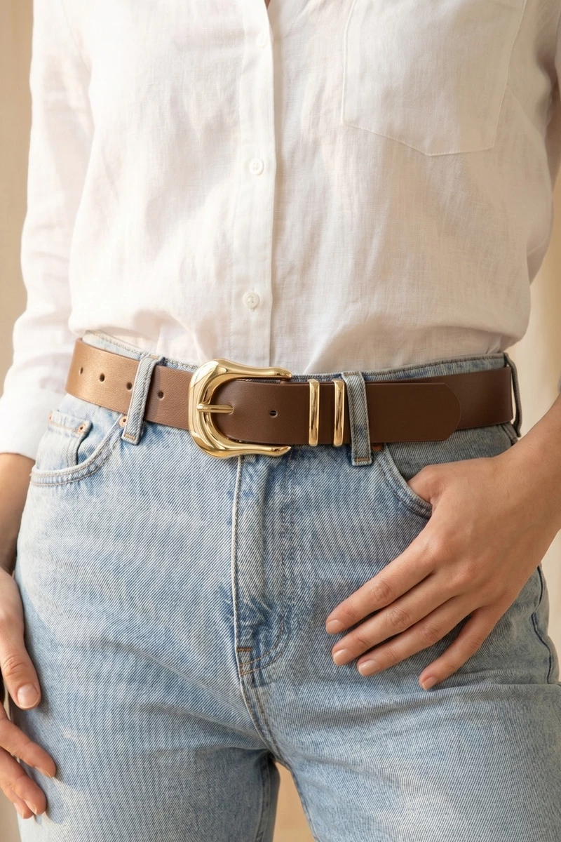 Wide Pu Belt With Organic Asymmetric Buckle