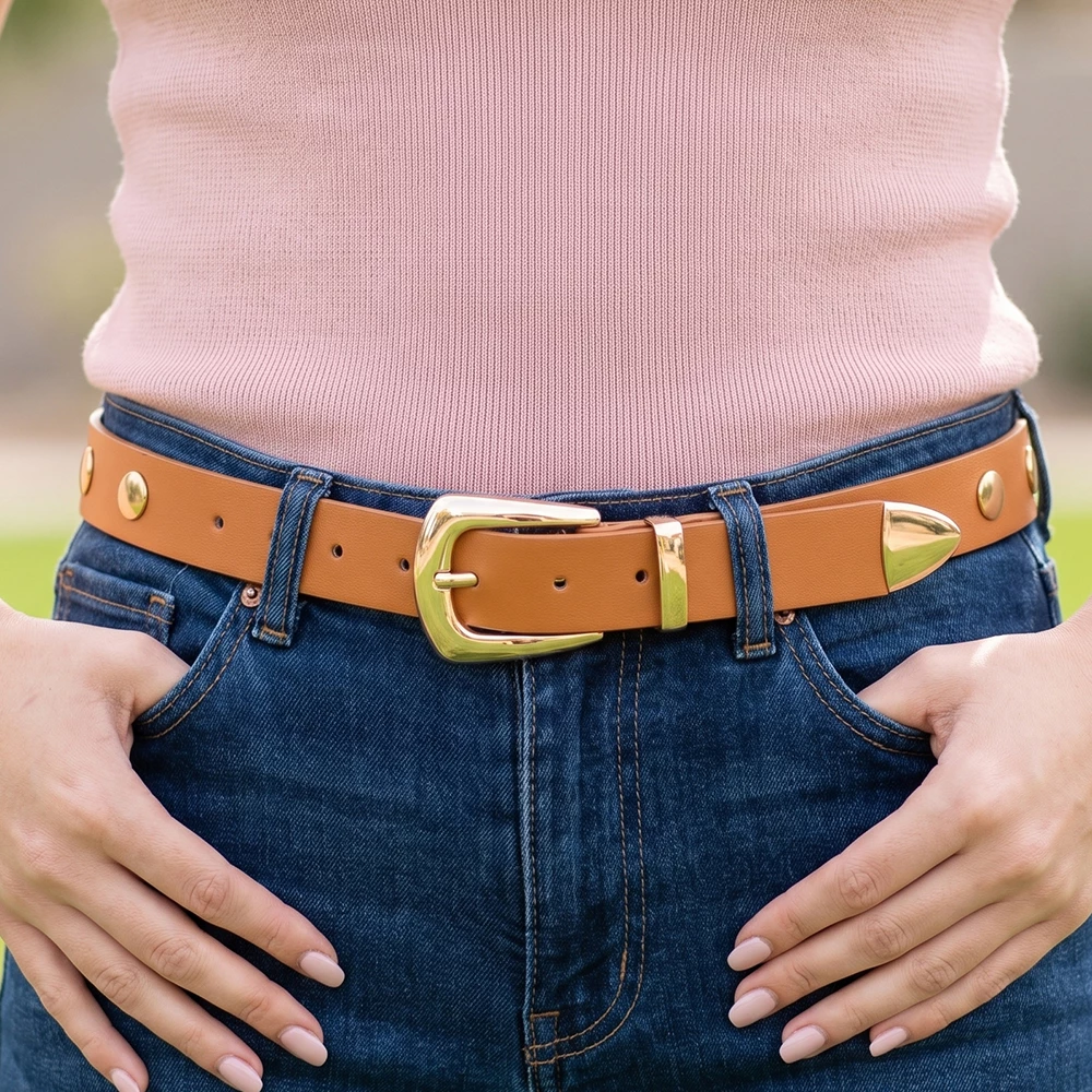 Dome Stud Western Buckle Vegan Leather Belt