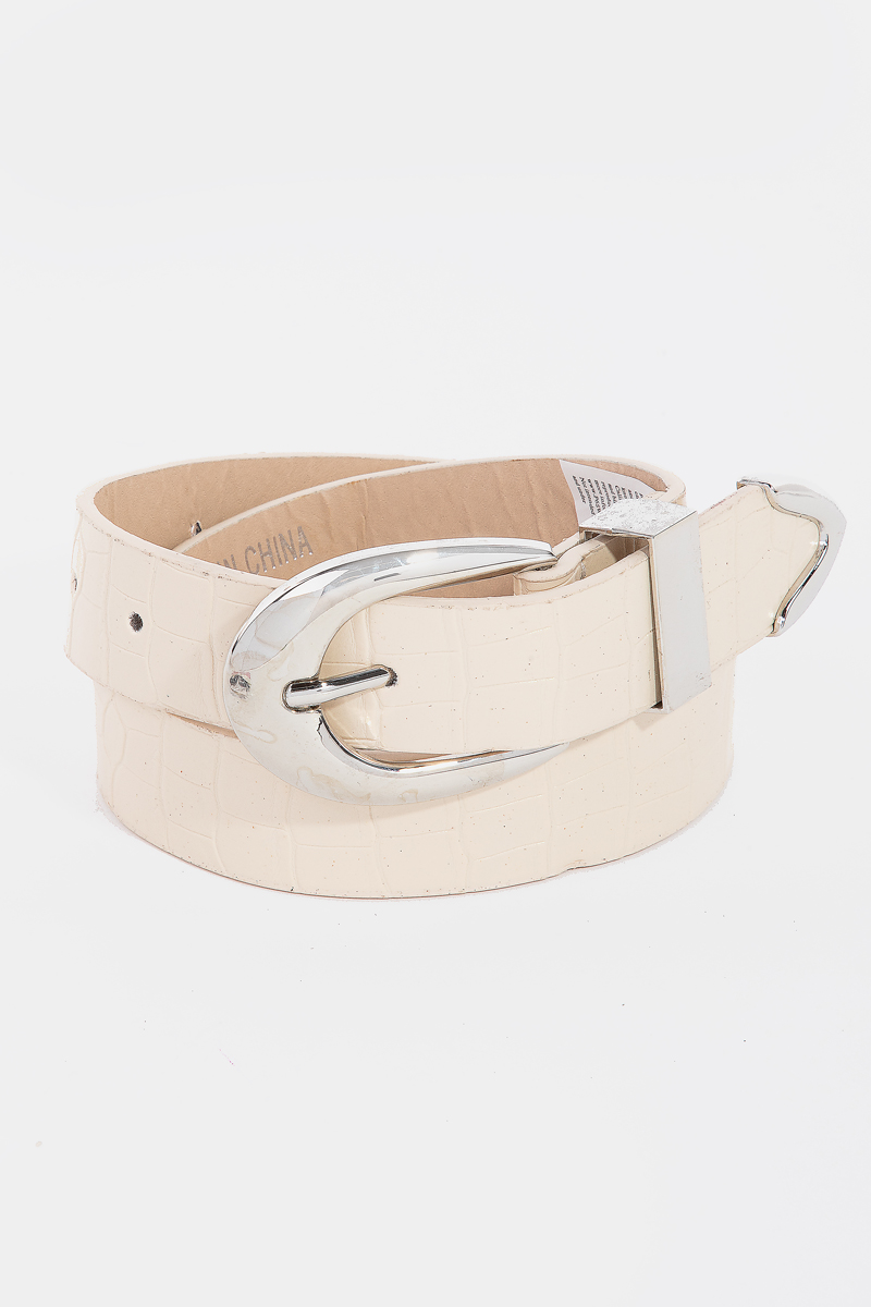Alligator Skin Detail Vegan Leather Belt