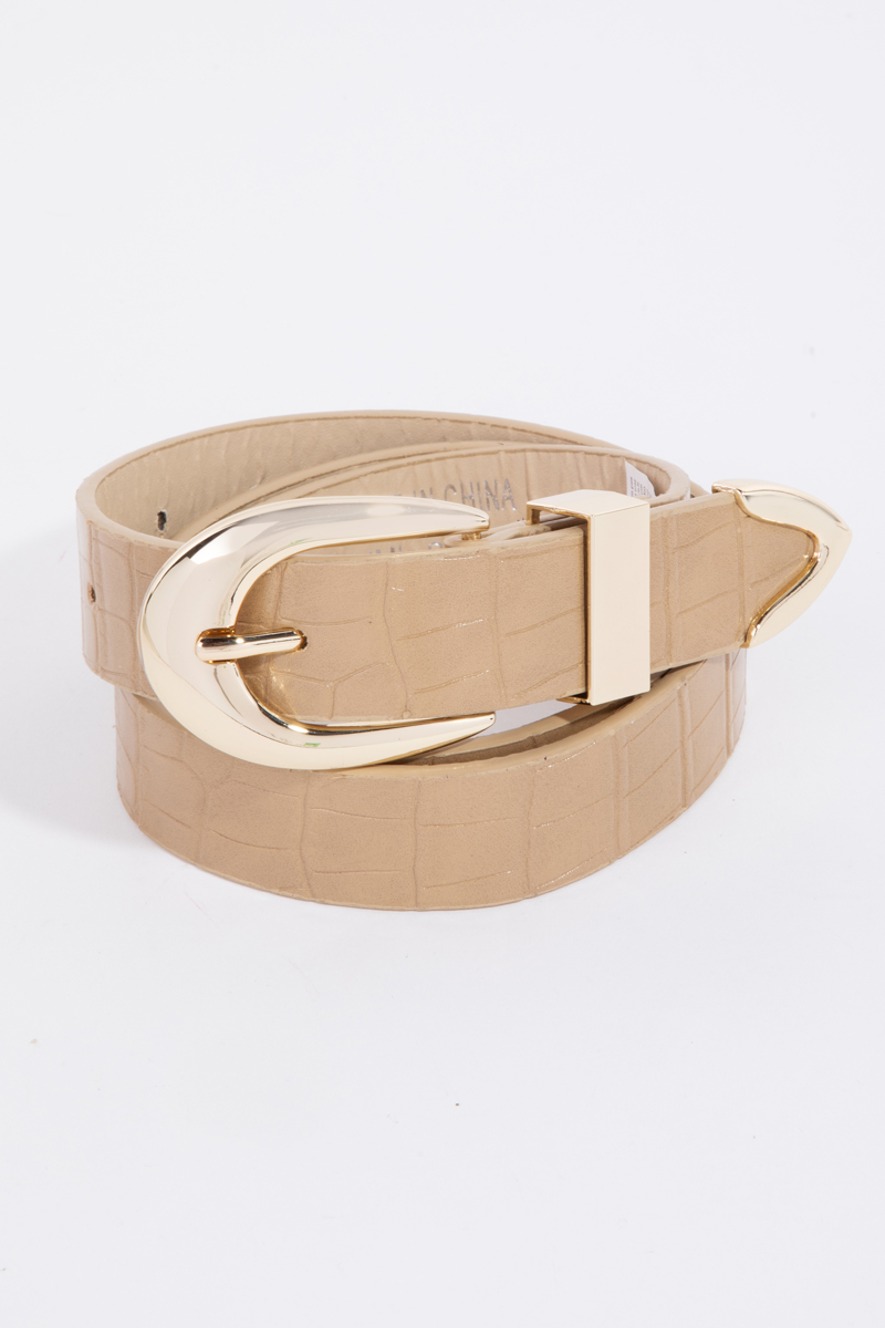 Alligator Skin Detail Vegan Leather Belt