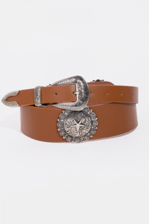 Embroidered Star Western Concho Vegan Leather Belt