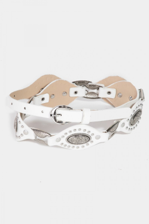  Oval And Concho Chain Vegan Leather Belt