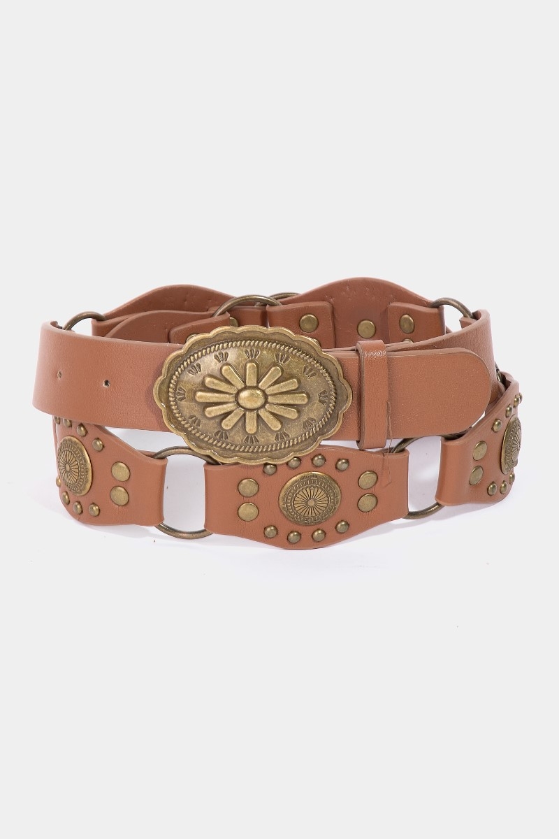 Oval Concho Disc Vegan Leather Link Belt