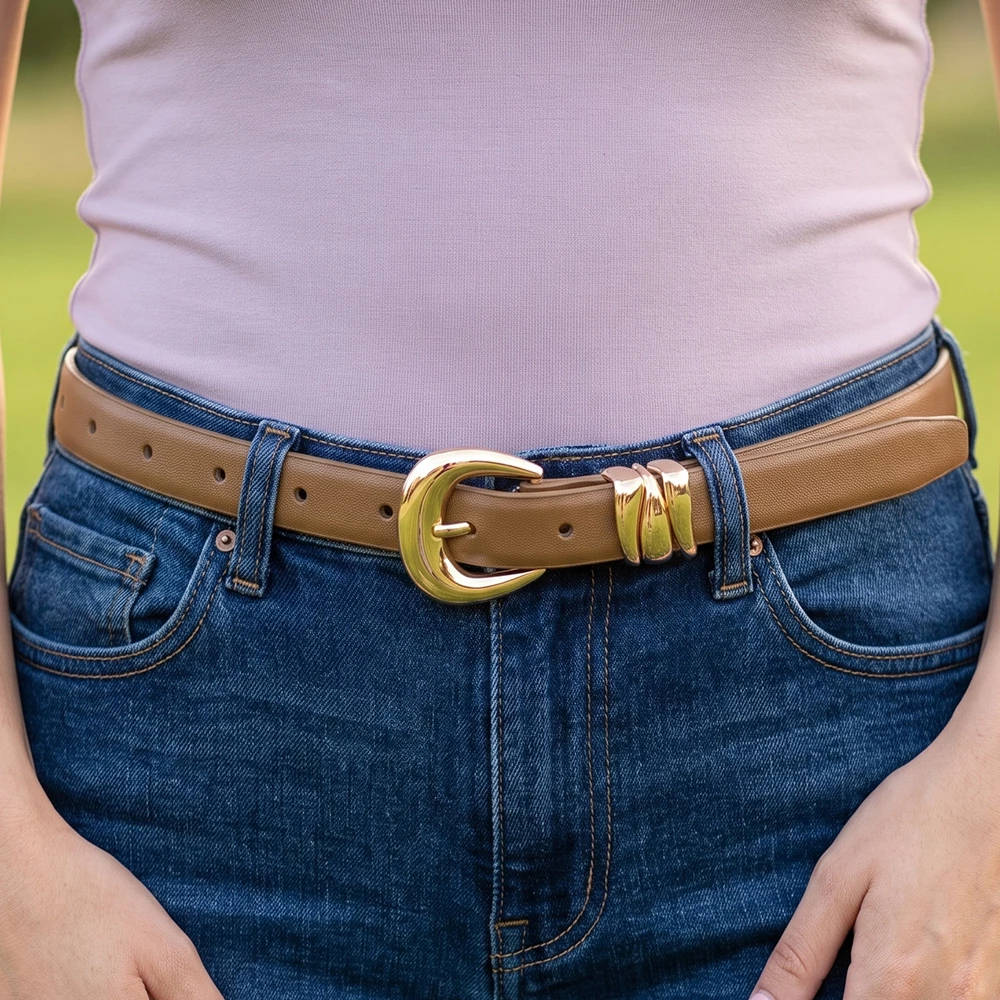 Bonded Leather Belt With Triple Loop Keeper