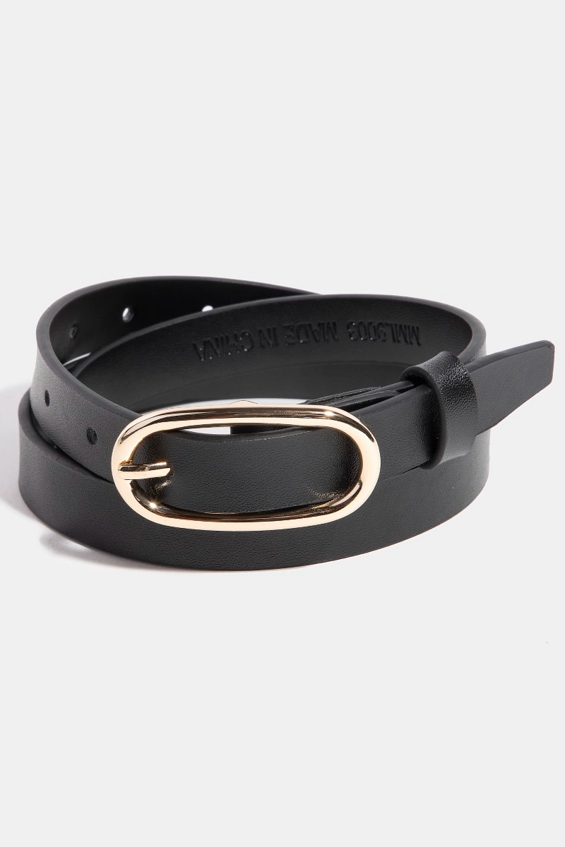 Long Oval Buckle Leather Belt