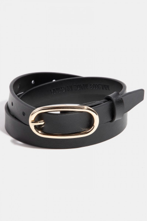 Long Oval Buckle Leather Belt