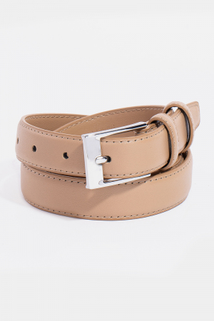 Stitched Border Rectangle Buckle Genuine Leather Belt