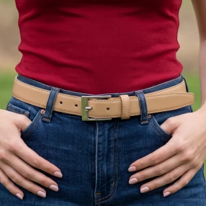Bonded Leather Belt With Square Buckle