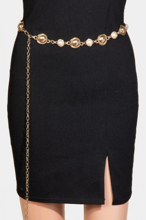 Intricate Pearl And Metallic Chain Belt