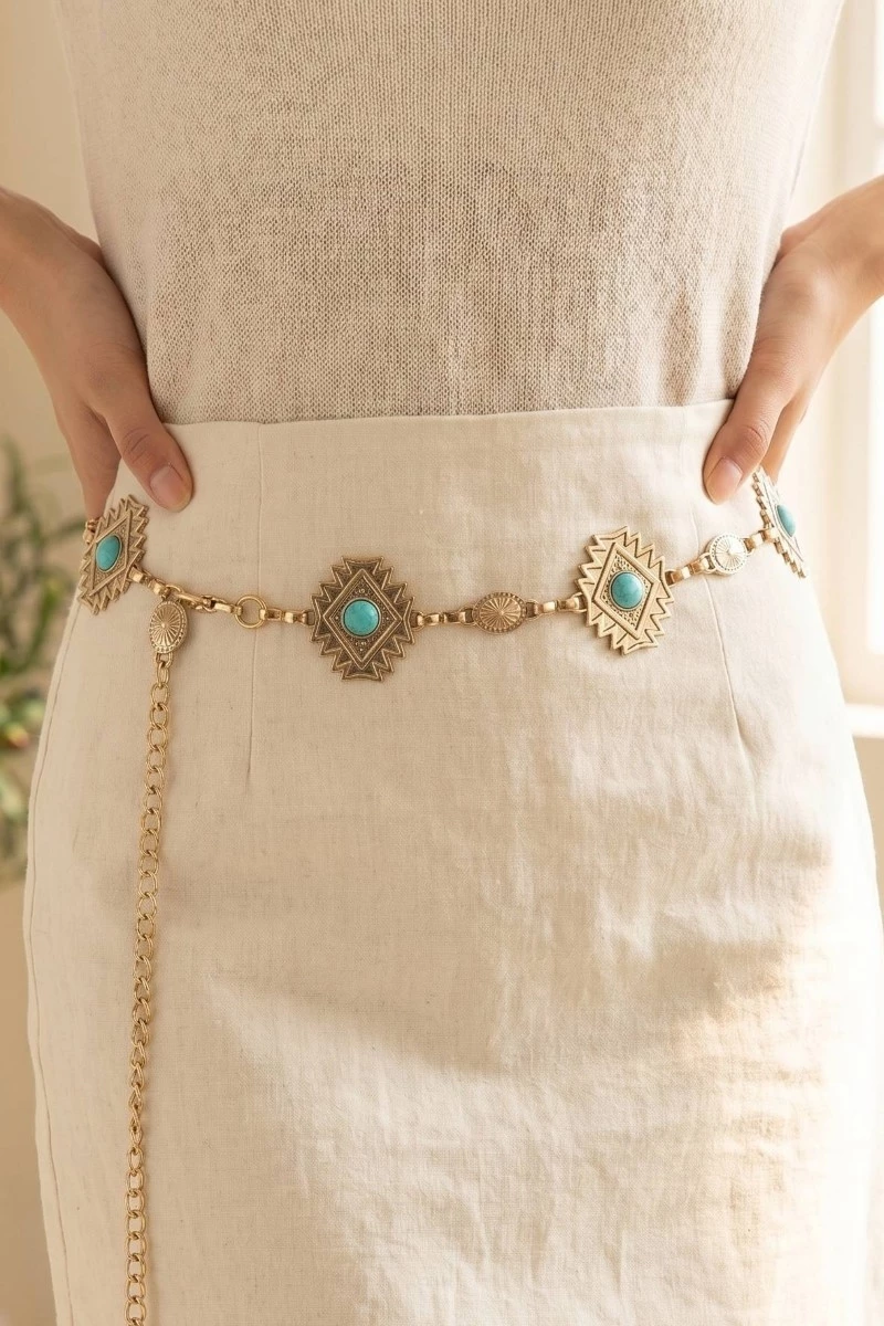 Diamond Shape Western Concho Chain Belt