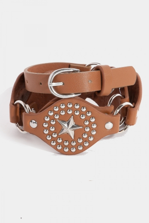 Metallic Rivet And Star Chain Vegan Leather Belt