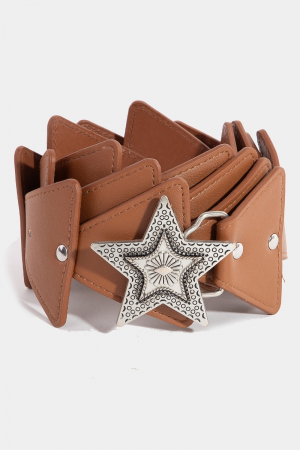 Intricate Star Buckle Triangle Chain Vegan Leather Belt