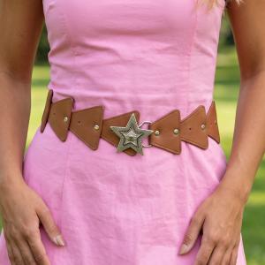Intricate Star Buckle Triangle Chain Vegan Leather Belt